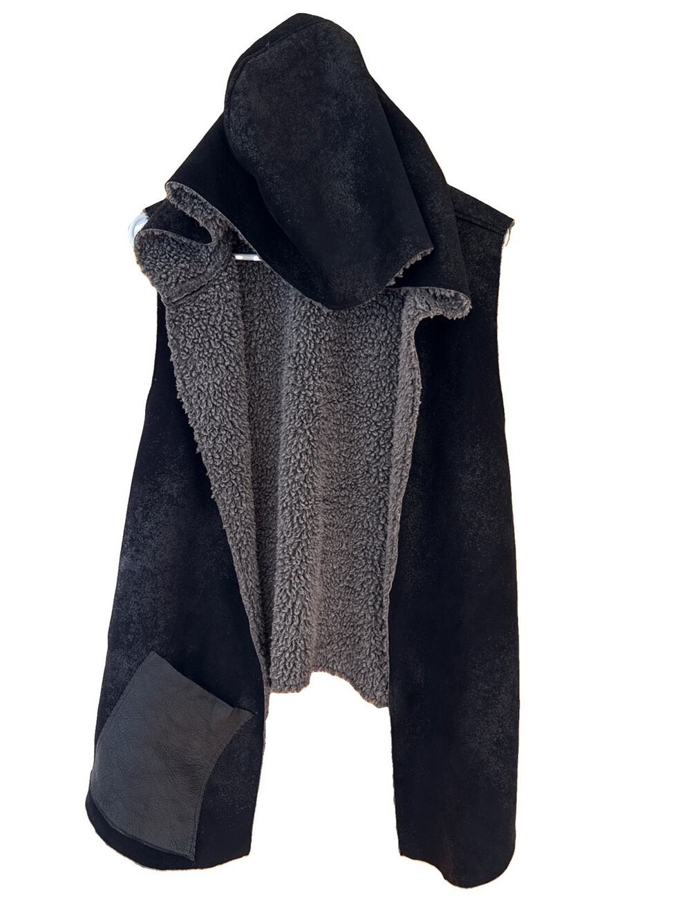 Dylan Black Faux Suede Fur Lined Hooded Vest Women’s XL